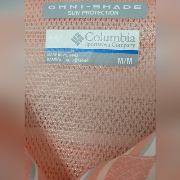 Women's Columbia  Striped Shirt button-down  Peach and White Size Medium - Picture 4 of 7